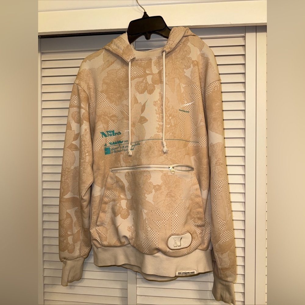 Nike Vintage Men’s Sz S Floral zipper Fanny Pack Beige  Cream Sweatshirt Hoodie